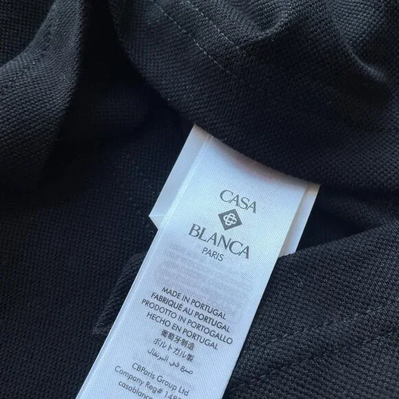 SMALLCASABLANCA MEN'S BLACK HALF ZIP COTTON POLO T-SHIRT